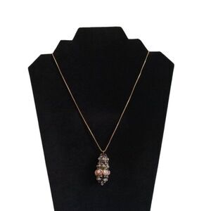 Gold Tone Single Strand Multicolored Woven Rhinestone Encrusted Pendant Necklace